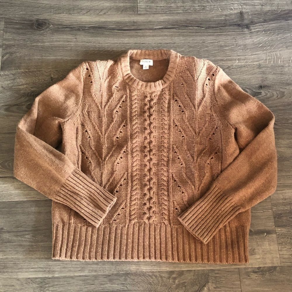 𝅺J. Crew Factory lambswool blend open knit crewneck sweater size L